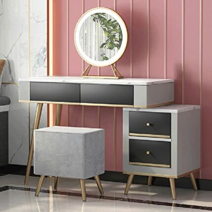 JJZXD Home with LED Lights Dressing Table Bedroom Iron Makeup Table with Multiple Drawers Dressing Table