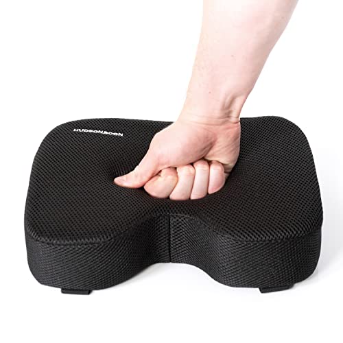 Hudsonboon Rowing Machine Seat Cushion - Black with White Embroidery Memory Padding - Complete with Mesh Cover- Anti-Slip Bottom with Straps