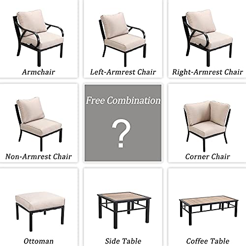 LOKATSE HOME Outdoor Dining Chair Patio Bistro Furniture Metal Single Armchair with Cushion, Beige