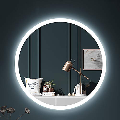 Illuminated Bathroom Mirror with Led Light and Dimmable Touch Sensor Wall Mounted round Makeup Shaving Explosion Proof No Border, Led + Antifog,