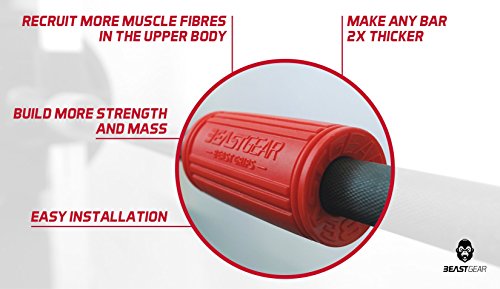 Beast Gear Barbell and Dumbbell Bar Grips for Weightlifting & Muscle Building - Strength Training Equipment