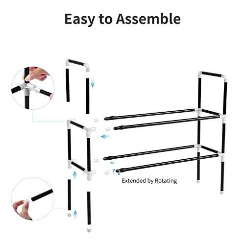 Kacimil Shoe Rack, Adjustable Shelf Shoe Organizer, Expandable Shoe Rack for Closet, Entryway Shoe Storage, Free Standing Stackable Sturdy Metal