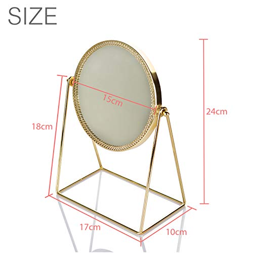 DAWOO Golden Makeup Mirror, Dresser Single Side Retro Mirror, 360 Degree Adjustable Round Gold Mirror, Suitable for Bathroom, Bedroom Decor, Gift