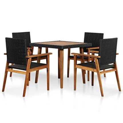DLOETT Garden Dinner Furniture 5pcs Braided Resin Black and Brown Delivery includes 1 table and 4 chairs