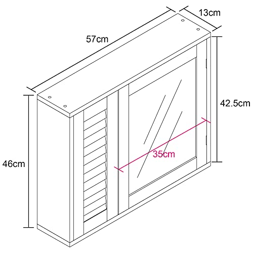 House & Homestyle Mirrored Bathroom Cabinet, White, H 46cm x W 56cm x D 13cm