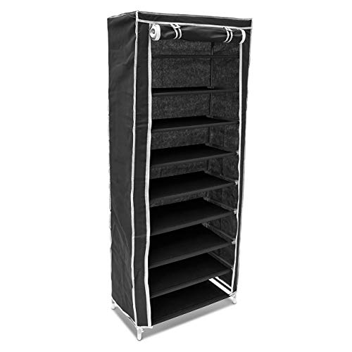 Relaxdays Organising Wardrobe Fits 36 Pairs of Shoes in 3 Colours Storage Solution, Steel, Black, 151 x 60 x 30 cm