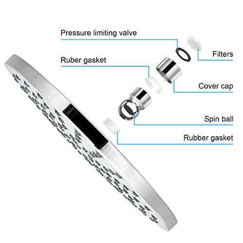 Fixed Shower Head, High-Pressure 8 inch Shower Head, Round Luxury Modern Chrome Look, Silicone Nozzles, Adjustable Shower Head Round with Swivel