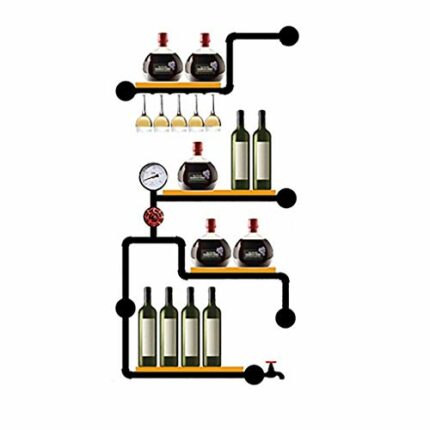 Wine rack Loft Vintage Industrial Wind Rack Wrought Iron Wood Hose Rack Wall-mounted Wine Rack Cup Holder Glassware Rack Wine Cooler 75 * 20 * 14