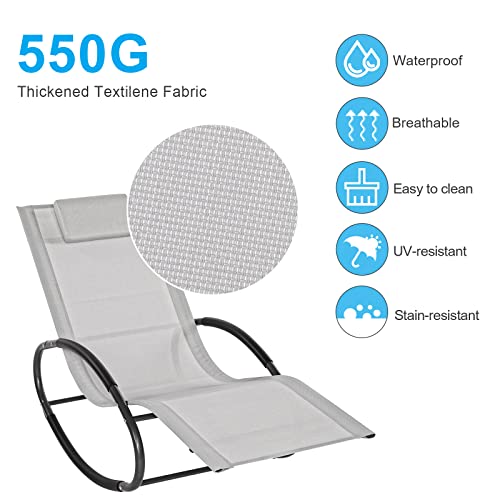 Stream Garden Rocking Chair, Outdoor Zero Gravity Rocker Sun Lounger Chair with Removable Pillow, Heavy Duty Textilene Patio Chaise Lounge Chair
