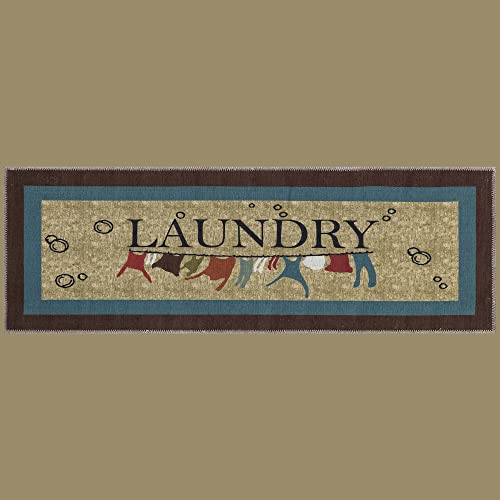 Ottomanson Laundry Collection Checkered Border Rubberback Mat, 67 cm x 90 cm, Black