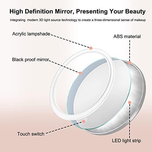 Lighted Magnifying Makeup Mirror with Lights,Height Adjustable,1x/10X Rechargeable Magnified Vanity Mirror with 3 Color Lights,360° Rotation Ligh