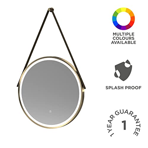 nuie LQ712 Salana Modern Bathroom Wall Hung Framed LED Touch Sensor Mirror, Brushed Brass