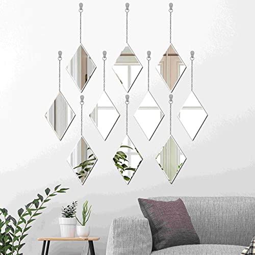 LYLDACER Yanliff Diamond Shape Decorative Wall Mirror.Set of 3,Hanging Chain Frameless Mirror. 8X13inches,Small Decor Mirror.