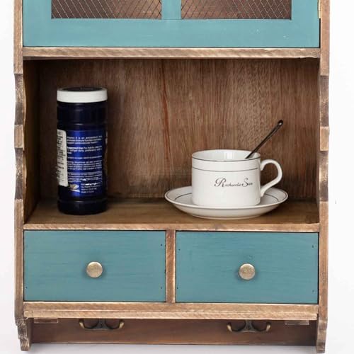 mosegor Rustic 4-Tier Wooden Storage Cabinet Sideboard Glass Cabinet Industrial Bookshelf Sideboard with 2 drawers &Cabinet with doors& 2 Hook fo