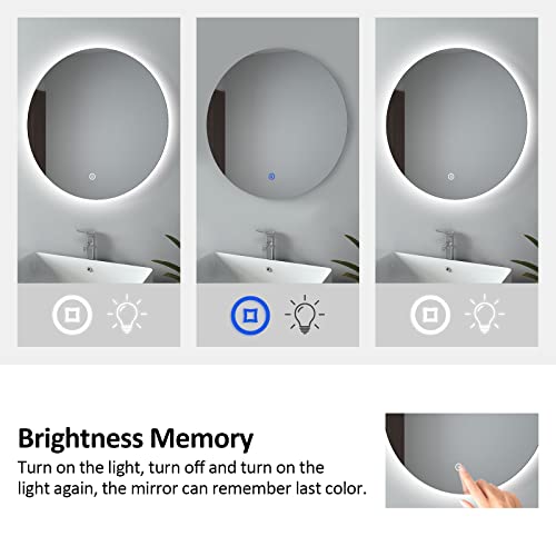EMKE Round Led Bathroom Mirror, 50CM Illuminated Makeup Mirror Frameless Circular Bathroom Mirror with Smart Switch, Memory Function, Adjust Brig