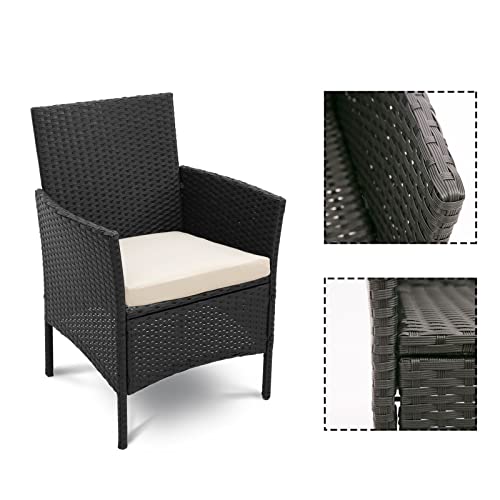 Rattan Garden Furniture Set 3 Piece Patio Outdoor Furniture Set Includes Cushion One Glass Table