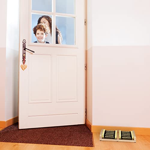 Relaxdays Outdoor Shoe Brush Mat, Non-Slip Base, Thick Bristles, Wooden Strip, Multi-Coloured, 5.5 x 36 x 26 cm