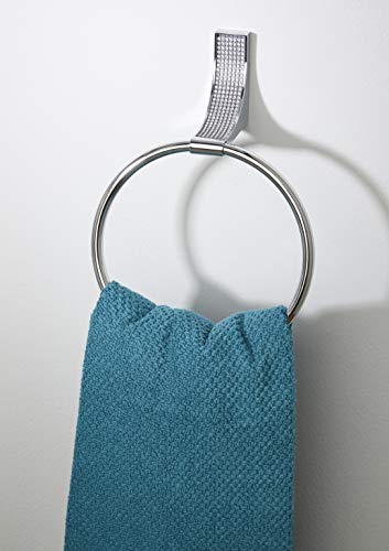 House & Homestyle Glimmer Chrome Bathroom Towel Ring, Wall Mounted Hand Towel Holder with Sparkling Faux Crystal Gems – Silver
