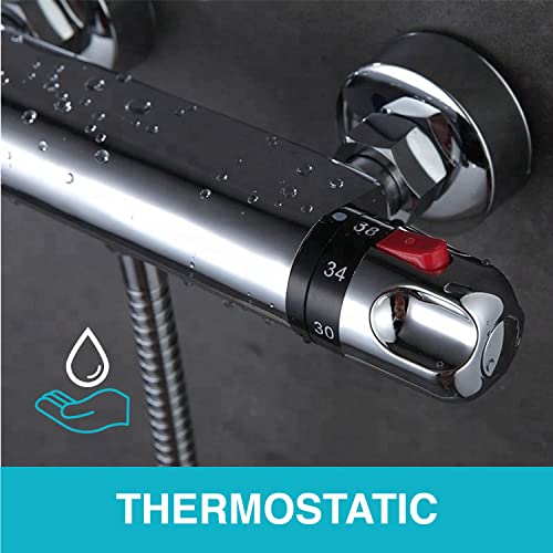ENKI, Luna, T30, Wall Mounted, Valve 1/2" Outlet, Thermostatic Shower Mixer Bar for Bathrooms, Chrome Modern Mixer Tap Style