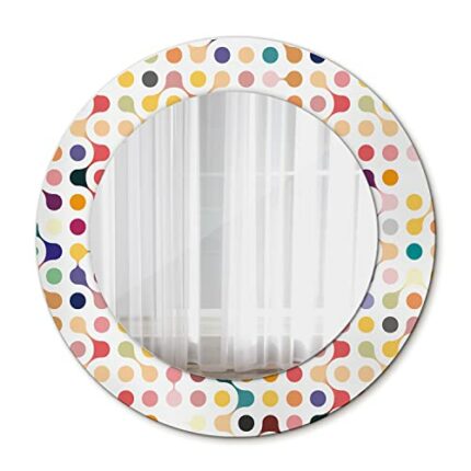 Tulup Wall Mirror Circular Mirror with Print Ø19.7 in / 50 cm Unique Mirror Glass Overprint Home Decoration - multicolor seamless