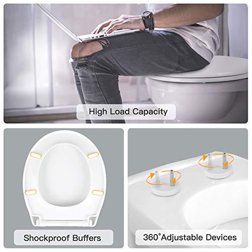 Pipishell Soft Close Toilet Seat, Toilet Seat with Quick Release for Easy Clean, Simple Top Fixing, Standard Toilet Seats White with Adjustable H