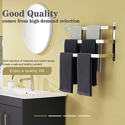 KOKOSIRI Towel Bars Bath Towel Holders Chrome Bathroom 3-Tiers Ladder Towel Rails Wall Mounted Towels Shelves Rack Polished Stainless Steel, B500