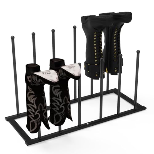 Modern Black Metal Boot Rack: Free Standing Boot Racks for Tall Boots Storage - Shoe Storage Fit for 6 Pairs