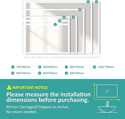 EMKE Backlit Illuminated Bathroom Mirror with Lights 400x600mm, Wall Mounted Multifunction LED Bathroom Vanity Mirror with LED Lights and Demiste