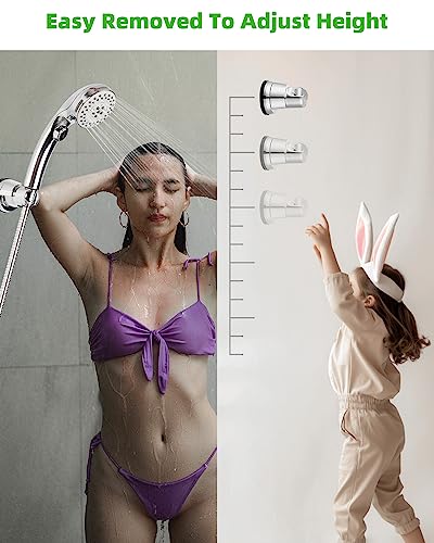 Hibbent Suction Cup Shower Head Holder, Removable Shower Head Bracket, Height Adjustable Shower Wand Holder & Wall Mount No Drill Shower Head Bra