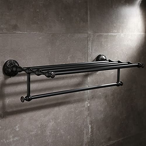 HIGOH Towel Racks,Bathroom Towel Rack Wall Mounted Towel Holder,Bath Hardware Brass Towel Rack,Bath Shelf,Towel Holder,Nail Punched Oil Brushed C
