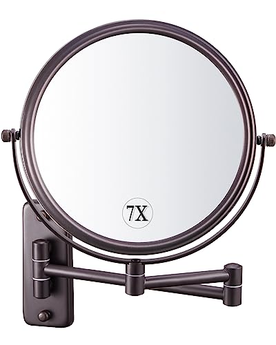 DECLUTTR Wall Mounted Makeup Mirror, 1X/7X Magnifying Mirror, 360° Swivel Double Sided Extendable Bathroom Mirror for Shaving, Bronze