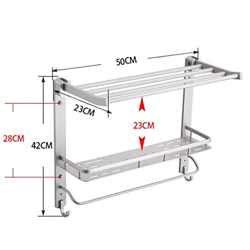 RSOCHS Towel Rack with Shelf for Bathroom Foldable Shower Towel Holder Wall Mounted Stainless Steel Brushed