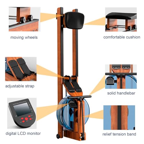 HAWEWE Rowing Machine For Home Use Water Resistance Oak Wood Folding Rower Machine With LCD Monitor Cardio Equipment 264lbs Weight Capacity