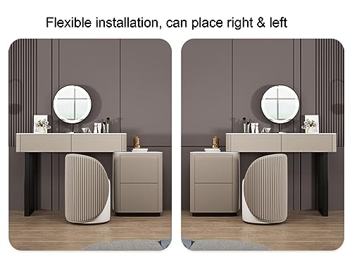 HAWEWE Modern Makeup Vanity Set With Side Cabinet, Round Lighted Mirror And PU Leather Stool Dressing Table For Girls Wife Daughter Bedroom (Colo
