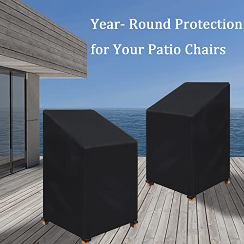Garden Stacking Chair Cover, 2 Pack 210D Patio Waterproof Stacking Chair Cover Outdoor for Patio Stacking Chair Cover Waterproof, Windproof with