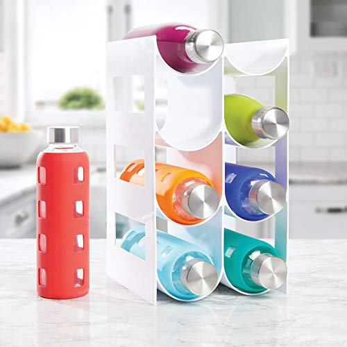 mDesign Wine Rack — Water and Wine Bottle Holder for Worktops, Pantries and Fridges — Wine Storage Rack with 4 Tiers and 8 Slots — White