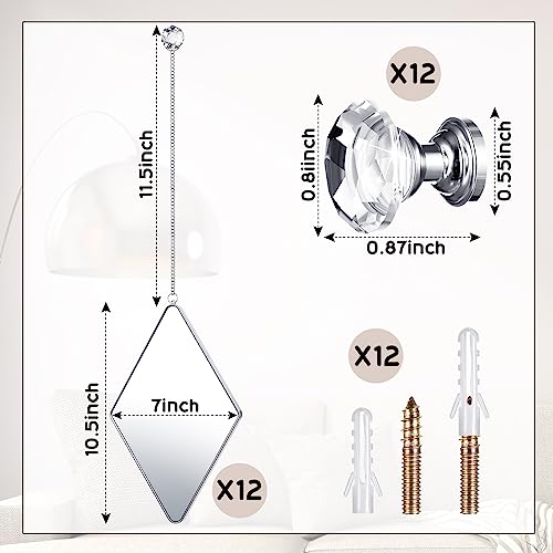 Qunclay Diamond Wall Mirror with Chain Hanging Mirror Set with Diamond Handle Frame Decorative Chain Mirror for Home Entryways Living Room Dining