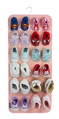 PACMAXI Over The Door Shoes Organizer for 12 Pairs of Baby Shoes Boys Girl, Hanging Baby Shoe Organizer with Hanger(Polyester Material-Grey)