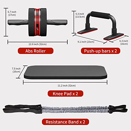 EnterSports Ab Rollers Wheel Kit, Exercise Wheel Core Strength Training Abdominal Roller Set with Push Up Bars, Resistance Bands, Knee Mat Home G