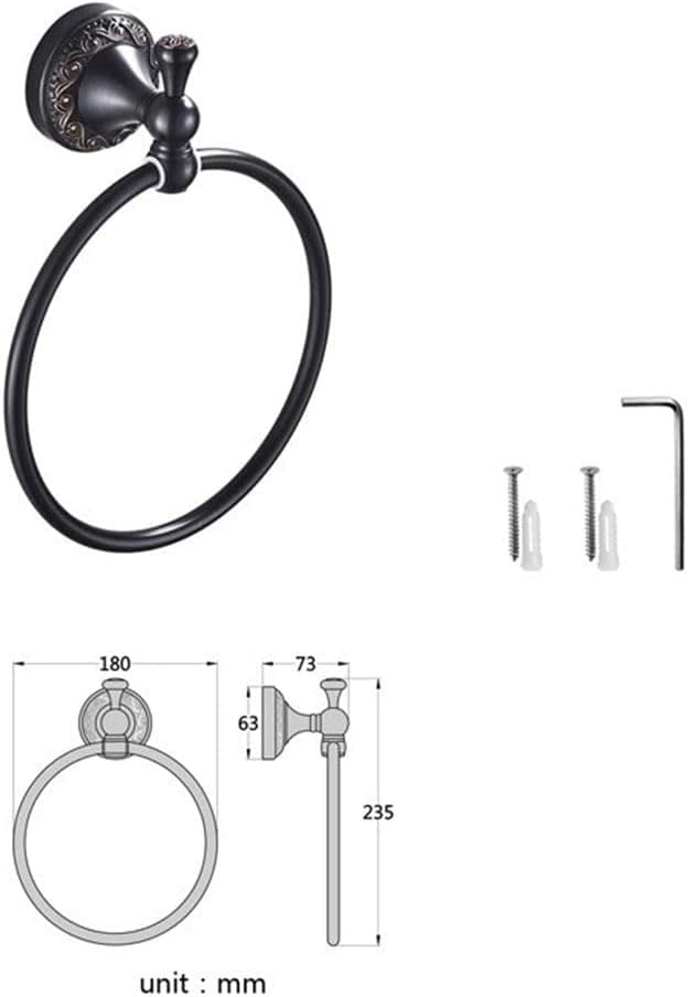 RAKUTE Black Bronze Brushed Towel Ring, Retro Towel Rack, Bathroom Pendant Black Round Towel Holder Bathroom Ring