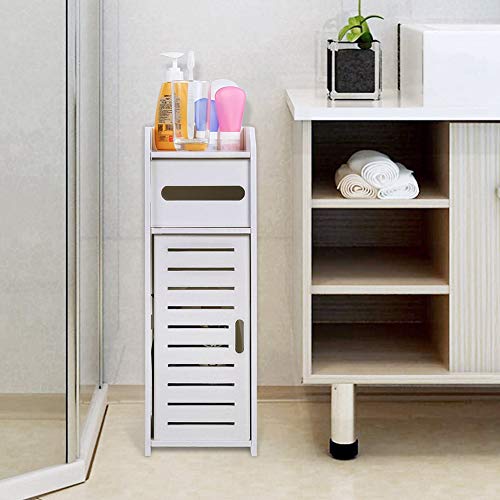 Slim Bathroom Storage Unit, Small White Toilet Floor Cabinet Narrow Bath Storage Cabinet Floor Standing Cupboard Organiser, for Small Spaces Livi