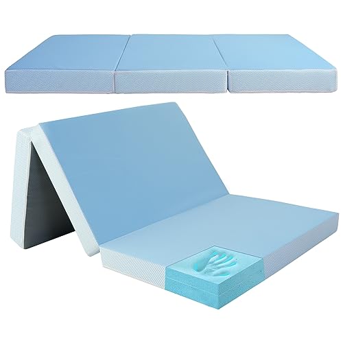 MAXYOYO Folding Mattress, Tri Fold Floor Mattress 15cm Gel Memory Foam with Washable Cover,Foldable in Three,Space-Saving for Guest (135x190x15cm