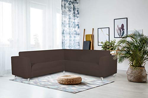 Italian Bed Linen Dahlia Corner Sofa Cover, 92% polyester + 8% elastometer, Brown