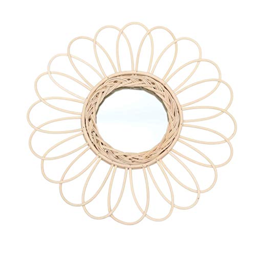 QUANJJ Wall Hanging Rattan Sunflower Round Circle Dressing Makeup for Home Bathroom Livingroom Hotel