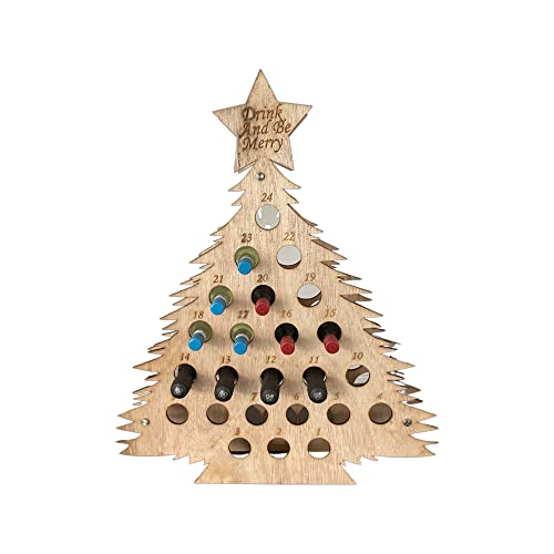 MY GIFT TREE Advent Calendar Bottle Holder (330ml Size) Small Bottles of Wine, Prosecco or Champagne (187-200ml) - Wooden Christmas Tree Kitchen