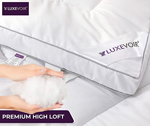 Luxevoir® High Loft Mattress Topper | Super Soft Hotel Quality Brushed Microfiber Top with Hollowfiber Filling | Elasticized Corner Straps fits u