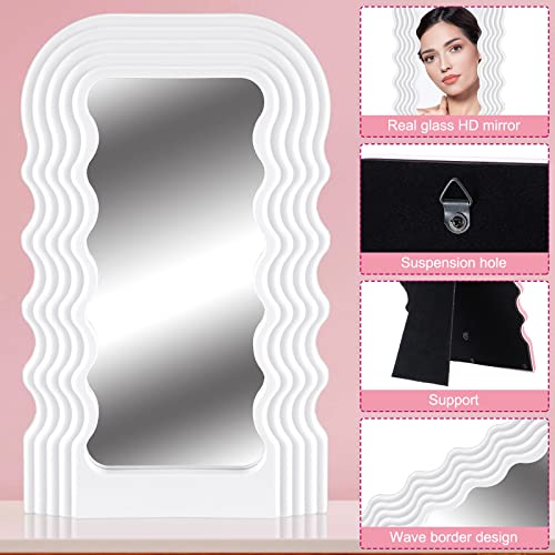Maitys 2 Pcs Wave Pattern Irregular Makeup Mirror Tabletop Vanity Mirror Aesthetic Hanging Wall Mirror Preppy Photo Props Cosmetic Mirror for Tab