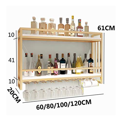 EYLINK Creative wall wine display rack, hanging wine rack, rack,Nordic wrought iron, solid wood wine rack, wall hanging wine cabinet (Color : Gol