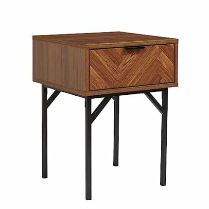 House and Homestyle Dark Chevron 1 Drawer Bedside Table with Metal Legs, Brown