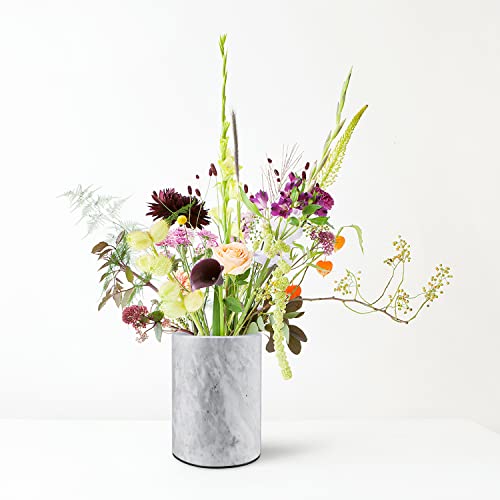 Flexzion Kitchen Tool Crock Utensil Holder and Wine Cooler Chiller, Natural White Marble 5" x 7" Inch, Unique One-Of-A-Kind Pattern Stone Contain